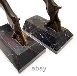 R. Varnier Bookend Animal Sculpture Ibex Bronze Signed Art Deco