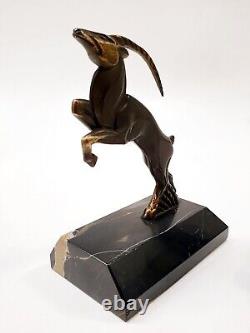 R. Varnier Bookend Animal Sculpture Ibex Bronze Signed Art Deco