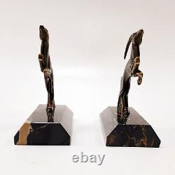 R. Varnier Bookend Animal Sculpture Ibex Bronze Signed Art Deco