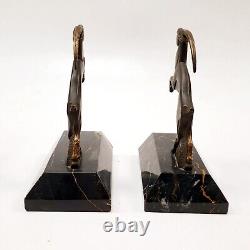 R. Varnier Bookend Animal Sculpture Ibex Bronze Signed Art Deco