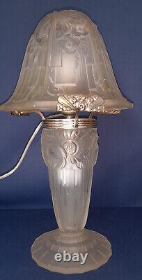 RARE OLLIER Signed Art Deco Lamp in Molded Glass from 1930 Hanots Glassworks