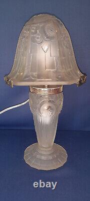 RARE OLLIER Signed Art Deco Lamp in Molded Glass from 1930 Hanots Glassworks