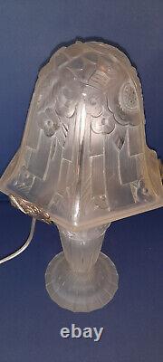 RARE OLLIER Signed Art Deco Lamp in Molded Glass from 1930 Hanots Glassworks