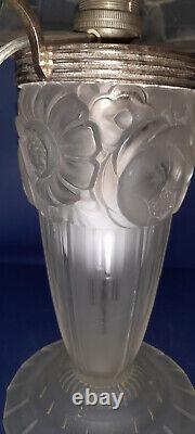 RARE OLLIER Signed Art Deco Lamp in Molded Glass from 1930 Hanots Glassworks