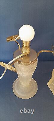 RARE OLLIER Signed Art Deco Lamp in Molded Glass from 1930 Hanots Glassworks