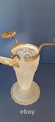 RARE OLLIER Signed Art Deco Lamp in Molded Glass from 1930 Hanots Glassworks