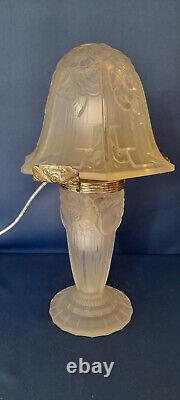 RARE OLLIER Signed Art Deco Lamp in Molded Glass from 1930 Hanots Glassworks