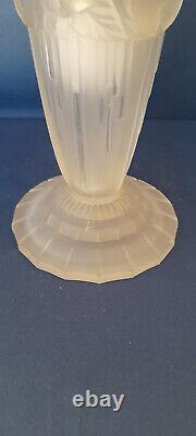 RARE OLLIER Signed Art Deco Lamp in Molded Glass from 1930 Hanots Glassworks