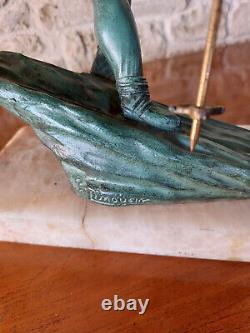 REGULATED ALPINE SKIER ART DECO SIGNED LIMOUSIN (Jacques Limousin sculptor)