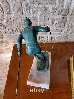 REGULATED ALPINE SKIER ART DECO SIGNED LIMOUSIN (Jacques Limousin sculptor)