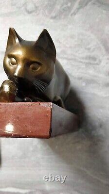 Rare Bookhouse Art Deco In Regular On Marble Cats, Signed By M. Font