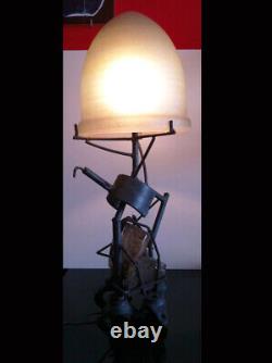 Rare Lampe Sculpture Signed S. Contini Around 1980 Art Brut