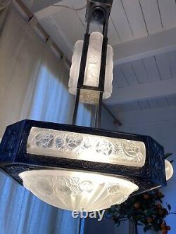 Rare Lustre Art Deco Signed Degue Chandelier French Lampe Applique