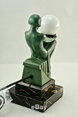 Rare Max The Verrier Art Deco-tischlampe, Casting Metal, Signed. (3n1)