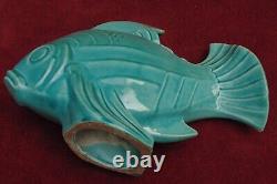 Rare Old Great Art Deco Fish Faience Cracked Blue Green Signed Lejan