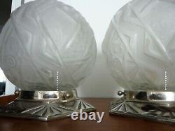 Rare, Pair Of Authentic Art Deco Lamps Signed Muller Brothers Lunéville