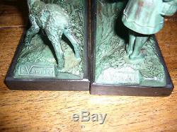 Rare Pair Of Green Books Art Deco Bronze Signed Max Leverrier (1891-1973)