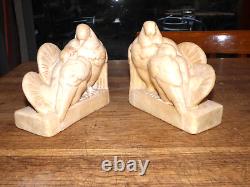 Rare Pair of Art Deco Bookends in Hard Wax, Signed Signature to Identify