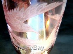 Rare Signed Legras Vase Art Deco, Pink Glass To Flying Birds Released Acid