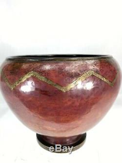 Rare Vase On Foot Claudius Linossier Dinanderie Art Deco Sign
