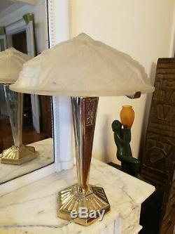 Rare Very Large Lamp Art Deco Glass Signed Muller Frères Luneville Glass