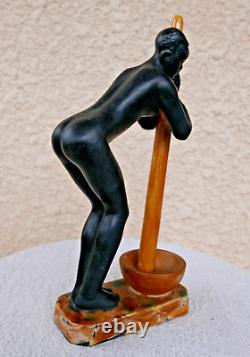 Rare signed LUC black cruise woman ceramic 1930 ART DECO erotic 24 cm.