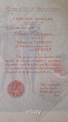 Rare signed print of men's fashion Maurice de Lambert Art Deco Winter 1922 Maquet