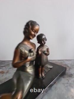 Regule Test Signed Balleste Woman and Child Art Deco