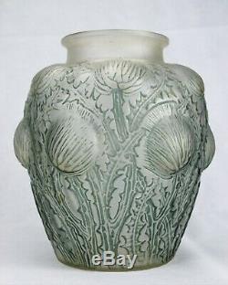 René Lalique Rare Vase Domrémy Thistles Glass Satin Satin Signed Art Deco