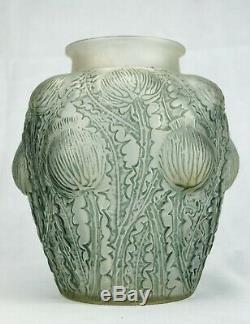 René Lalique Rare Vase Domrémy Thistles Glass Satin Satin Signed Art Deco