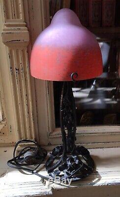 Rethondes Art Deco Lamp Signed Wrought Iron And Glass Paste (muller Schneider.)