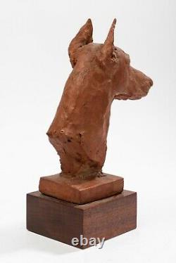 Richard Fath Doberman's Head, Original Terracotta Signed. Art Deco Period