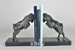 Scribe, Pair Of Livres With Bouquetins, Bronze, Signed, Art Deco, Xxth Century