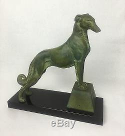 Sculpture Art Deco Bronze Signed Carvin On Base Marble The Greyhound