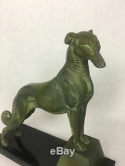 Sculpture Art Deco Bronze Signed Carvin On Base Marble The Greyhound