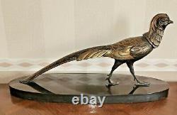 Sculpture Art Deco Of A Gold Pheasant On Marble Base Signed (salvatore Mélanie)