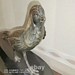 Sculpture Art Deco Of A Gold Pheasant On Marble Base Signed (salvatore Mélanie)