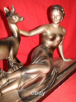Sculpture Art Deco Platre By Cipriani La Femme Et La Deiche Antique French