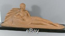 Sculpture Art Deco Woman Languid With Draped, Pottery Signed J. Darcle
