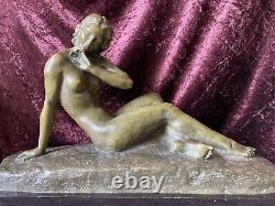 Sculpture Bronze Woman Nue Allonge Giovanni P Cipriani Epoque Art Deco Around 1930