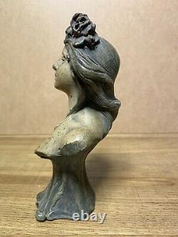 Sculpture Bust Of Woman Earth Cuite Signed Alfred Foretay Art Nouveau
