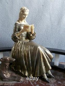 Sculpture Deco Statue R. Lullier Elegant Woman Greyhound Dog Art Statuette