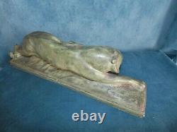 Sculpture Panther Earth Cuite Art Deco Signed On Terrace Circa 1930