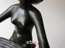 Sculpture Signed Laplagne Naked Woman On Egyptian Art Deco Set