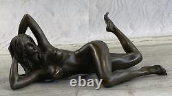 Sensual Erotic Nude Female Woman Signed Bronze Statue Sculpture Sexy Art Deco