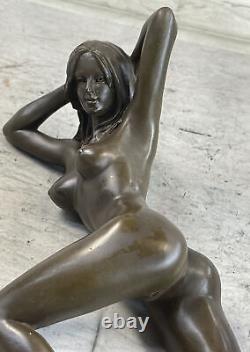 Sensual Erotic Nude Female Woman Signed Bronze Statue Sculpture Sexy Art Deco