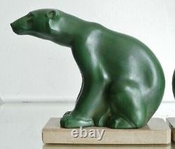 Serre-livres Art Deco Statues Polar Bear Sculpture Signed M. Font Metal Patinated