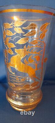 Signed Adat Vase Art Deco Period 1930 Gold Decor with Deer