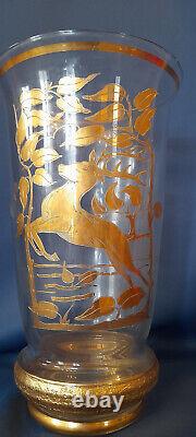 Signed Adat Vase Art Deco Period 1930 Gold Decor with Deer