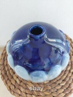 Signed Art Deco Vase by Saint Clement in Cracked Enamel Blue Camouflage 1930 1950